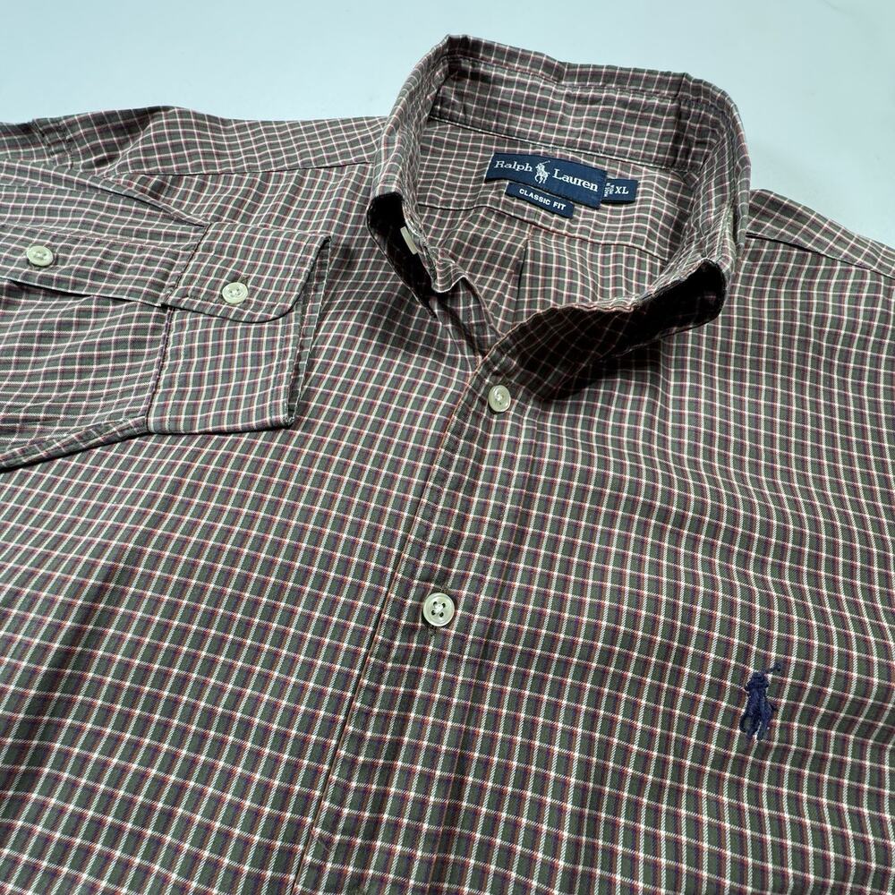 Ralph Lauren Classic Fit Long Sleeve Plaid Button Down Shirt Olive Men’s XL